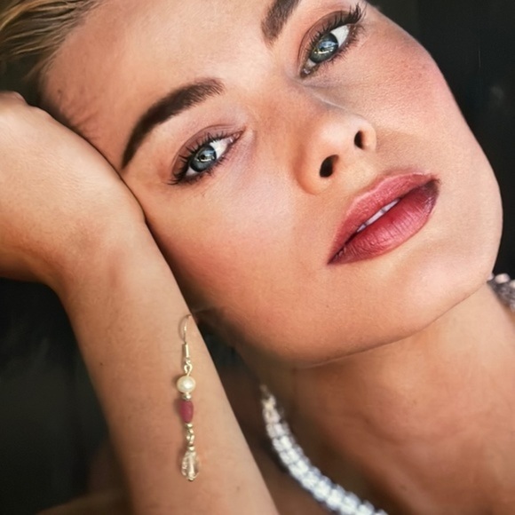 Real pearl Ruby Stone Sterling Silver Genuine pearls SS 925 earrings - Picture 2 of 16